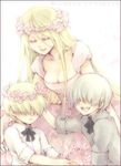  2boys artist_request blonde_hair circlet crown flower head_wreath lowres multiple_boys 