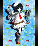  belt black_hair blue_eyes boots eyepatch hat kantai_collection kiribu_mekki kiso_(kantai_collection) look-alike murasa_minamitsu necktie oota_jun'ya_(style) parody sailor_collar sailor_hat school_uniform serafuku short_hair signature solo style_parody touhou 