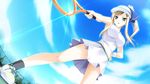  1girl blonde_hair game_cg heterochromia kimishima_ao otome_ga_tsumugu_koi_no_canvas racket shishidou_chiharu skirt tennis 