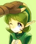  blue_eyes fingerless_gloves gloves green_hair green_hairband hairband hand_on_another's_head hands_together inumura_(inu_noya) link lowres one_eye_closed petting pointy_ears saria short_hair solo_focus the_legend_of_zelda the_legend_of_zelda:_ocarina_of_time vest 