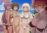  adjusting_clothes adjusting_swimsuit antenna_hair ao_madoushi ao_no_exorcist ass bangs beach bikini black_bikini blonde_hair blunt_bangs breasts brown_hair bursting_breasts covered_nipples dark_skin day green_bikini green_eyes highres innertube kamiki_izumo kirigakure_shura large_breasts long_hair looking_at_viewer looking_back moriyama_shiemi multicolored_hair multiple_girls navel ocean open_mouth orange_eyes orange_hair paku_noriko ponytail purple_eyes purple_hair red_eyes red_hair short_hair sideboob swimsuit tan two-tone_hair umbrella white_bikini 