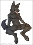 anthro anyare balls blue_eyes canine dog fur grey_fur male mammal nude penis penis_tip sheath solo spread_legs spreading tongue tongue_out 