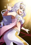  armpits breasts covered_nipples hairband idolmaster idolmaster_(classic) idolmaster_million_live! long_hair medium_breasts midriff open_mouth panties pink_diamond_765 pink_eyes shijou_takane solo sunsun69 sweat underwear vest white_hair wristband 