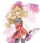  1girl black_legwear blonde_hair blue_eyes long_hair nintendo pokemon pokemon_(game) pokemon_xy serena_(pokemon) solo sunglasses thighhighs 