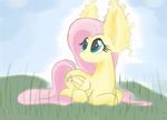  cutie_mark equine female feral fluttershy_(mlp) friendship_is_magic fur grass green_eyes hair heir-of-rick horse long_hair looking_back mammal my_little_pony outside pegasus pink_hair pony smile solo wings yellow_fur 