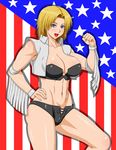  1girl america american_flag blonde_hair breasts dead_or_alive highres large_breasts makani_kohitujito midriff smile solo tecmo tina_armstrong 