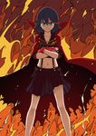  blue_eyes cape creator_connection crossed_arms fire gunbuster_pose highres kill_la_kill matoi_ryuuko midriff multicolored_hair parody pas_(paxiti) school_uniform senketsu serafuku short_hair skirt smile streaked_hair suspenders tengen_toppa_gurren_lagann 