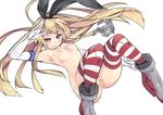  anchor bandaid bandaid_on_pussy blonde_hair blush breasts elbow_gloves gloves hair_ornament hairband kantai_collection long_hair nipples nude shimakaze_(kantai_collection) simple_background small_breasts solo striped striped_legwear thighhighs transpot_nonoko white_background white_gloves 