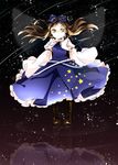  blue_dress boots bow brown_eyes brown_hair capelet cross-laced_footwear dress fairy_wings hair_bow highres lace-up_boots long_hair long_sleeves md5_mismatch reflection shirt solo star star_sapphire touhou wide_sleeves wind wings yonu_(yonurime) 
