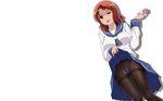  blush cameltoe condom nonohachi nopan pantyhose red_eyes red_hair saki seifuku skirt skirt_lift takei_hisa white 