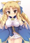  blonde_hair breasts dress drill_hair fate/stay_night fate_(series) highres large_breasts long_hair luviagelita_edelfelt ringlets solo tatuyayosi tsurime yellow_eyes 