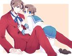  @co bad_id bad_pixiv_id blue_eyes brown_hair child dual_persona facial_hair fate/zero fate_(series) formal goatee multiple_boys older sailor_collar shorts suit toosaka_tokiomi younger 