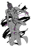  deyamiro highres jojo_no_kimyou_na_bouken midriff multiple_boys necktie pannacotta_fugo purple_eyes purple_haze_(stand) purple_haze_feedback spot_color stand_(jojo) 