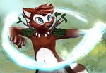  2013 anthro blue_eyes collar colored cute druid fur jamesfoxbr magic_user male music mustelid plain_background smile solo standing tribal tribal_spellcaster video_games warcraft wolvar wolverine world_of_warcraft 