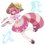  ahoge animal_ears bell bird brown_hair calligraphy_brush clog_sandals frog futatsuiwa_mamizou glasses hat leaf leaf_on_head notepad open_mouth paintbrush purple_eyes raccoon_ears raccoon_tail sandals smile taiga_mahoukan tail touhou 