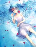  aisusuki bad_id bad_pixiv_id blue_eyes blue_hair dress flower flower_in_mouth hatsune_miku long_hair mouth_hold petals solo twintails vocaloid 