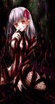  breasts dark_sakura dress fate/stay_night fate_(series) hair_ribbon highres long_hair matou_sakura md5_mismatch medium_breasts nozakuma3 red_eyes ribbon solo white_hair 