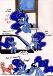  bark barking canine car crown cutie_mark dog english_text equine female feral friendship_is_magic horn horse mammal my_little_pony necklace newspaper newyorkx3 pony princess_luna_(mlp) sparkels sparkles text vehicle window winged_unicorn wings 