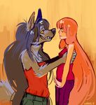  adventure_time anthro canine clothed clothing duo eye_conact eye_contact grin kunaike mammal marceline nervous princess_bubblegum scared smile wolf 