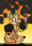  2018 animated dessert digital_media_(artwork) fan_character feardakez feral fire food fur green_eyes hi_res ice_cream male my_little_pony non_toxic_(oc) open_mouth sitting solo tatzlpony tentacle_tongue tentacles tongue 