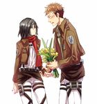  1girl bad_id bad_pixiv_id blush emblem flower jean_kirchstein lorein mikasa_ackerman paradis_military_uniform scarf shingeki_no_kyojin training_corps_(emblem) uniform 