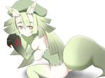  animal_ears artist_request blood breasts claws eyebrows gen'ei_wo_kakeru_taiyou green_hair hat long_hair looking_at_viewer nipples red_eyes short_eyebrows simple_background solo source_request tail tattoo thick_eyebrows tsukuyomi_luna white_background wolf 