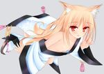  animal_ears azure_(capriccio) blonde_hair breasts japanese_clothes nipples no_bra original 