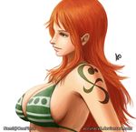  1girl accuracy0 bikini_top breasts large_breasts long_hair nami nami_(one_piece) one_piece orange_hair profile sabaody_archipelago solo tattoo 
