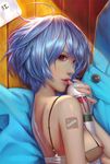  aqua_nails ayanami_rei blue_hair bra breasts cropped entry_plug medium_breasts nail_polish neon_genesis_evangelion nipple_slip nipples red_eyes solo specv underwear watermark 