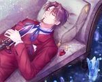  @co azoth_knife bad_id bad_pixiv_id brown_hair crystal facial_hair fate/zero fate_(series) formal gem goatee jewelry locket male_focus necklace pendant sleeping solo suit toosaka_tokiomi 