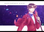  @co bad_id bad_pixiv_id blue_eyes brown_hair dated facial_hair fate/zero fate_(series) formal gem goatee happy_birthday male_focus solo staff suit toosaka_tokiomi 