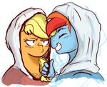  anthro anthrofied applejack_(mlp) blonde_hair blush chicasonic clothing connect_the_dots crossgender duo equine female friendship_is_magic hair hoodie horse laugh male mammal multi-colored_hair my_little_pony pen pony rainbow_dash_(mlp) smile unimpressed 