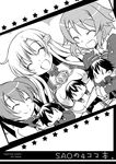  asuna_(sao) breastplate character_doll doll greyscale kirito lisbeth long_hair monochrome multiple_girls short_hair silica smile sword_art_online tougo 