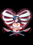  blood blood_stain blue_hair breasts cleavage crossed_arms dual_wielding eyepatch gloves hair_over_one_eye hat holding large_breasts megan_ann_boyd nurse nurse_cap ponytail red_eyes ribs scalpel skullgirls solo surgical_mask syringe valentine_(skullgirls) white_gloves 