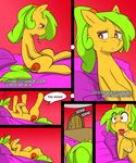  3mangos bed blush colored comic cutie_mark dialog door english_text equine female feral hair horse inside lying mammal mango_(character) masturbation monochrome my_little_pony on_back original_character pillow pony pussy_juice sitting solo sweat text 