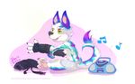  canine colorful cyan dark_clefita dog equipment exotic_pupils husky male mammal music radio sitting solo star star_eye underwear unedpants yushki 