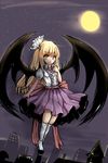  bad_id bad_pixiv_id bat_wings blonde_hair fang highres kneehighs kurumi_(touhou) moon satorichan solo suspenders touhou touhou_(pc-98) wings yellow_eyes 