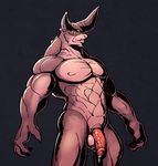  aman amani anthro balls biceps cum demon half-erect hindpaw_(artist) horn humanoid_penis male muscles nipples nude pecs penis pose presenting sheath solo standing tera tera_online vein yellow_eyes 