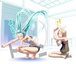  aqua_hair bare_legs barefoot belly blonde_hair breasts camisole cleavage denim denim_shorts feet food green_eyes hair_ornament hairclip hatsune_miku jumping kagamine_rin legs long_hair midriff multiple_girls nail_polish navel panties popsicle purple_eyes short_hair short_shorts shorts sitting small_breasts soles stomach striped striped_panties surprised tank_top thighs toenail_polish toenails toes translated twintails underwear vocaloid wariza wokada 