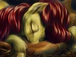  apple_bloom_(mlp) cute equine eyes_closed female feral fluffy friendship_is_magic fur hair hay horse mammal my_little_pony pony red_hair sleeping solo viwrastupr yellow_fur 