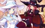  2girls animal cat cleavage dress hat hinomiya_ayari ko~cha scan witch witch&#039;s_garden yukimura_suzuno 