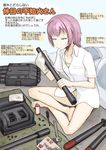  barefoot blue_eyes bra cleaning cleaning_gun crossed_legs full_body gun hair_down hair_ornament hetza_(hellshock) indian_style kantai_collection magazine panties pink_hair rag shiranui_(kantai_collection) short_hair short_sleeves sitting solo spray_can torpedo translated underwear weapon 