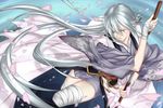  fenrir_(fenlil0316) japanese_clothes long_hair petals sword thighhighs weapon white_hair 