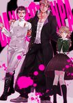  armband black_hair brown_hair danganronpa danganronpa_1 fujisaki_chihiro ishimaru_kiyotaka male_focus medal multiple_boys oowada_mondo otoko_no_ko purple_eyes red_eyes rochmaya skirt uniform yellow_eyes 