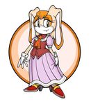  1girl :) animal animal_ears anthro blonde_hair brown brown_hair bunny bunny_ears dress female food fruit furry happy mother orange orange_eyes pink rabbit rabbit_ears red sega smile solo sonic sonic_the_hedgehog vanilla_the_rabbit 