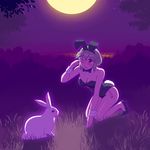  animal_ears backlighting bare_legs bow bowtie bunny bunny_ears bunny_tail bunnysuit detached_collar fukusuke_hachi-gou full_moon green_hair highres kneeling moon night one_eye_closed original outdoors red_eyes short_hair tail tears wiping_tears wrist_cuffs 