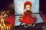  blonde_hair blue_eyes bonnet candle dress flower gothic_lolita lolita_fashion long_hair rakuhei rose rozen_maiden shinku solo suitcase twintails very_long_hair 