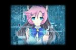  animal_ears blue blue_eyes brown brown_hair cat_ears clothed depressed hair hands hoshine_stella long_hair lowres multicolored_hair pink pink_hair sad unhappy utau utauloid vocaloid white 