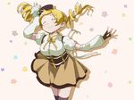  arm_up bad_id bad_pixiv_id beret blonde_hair blush closed_eyes drill_hair fingerless_gloves gloves hat magical_girl mahou_shoujo_madoka_magica official_style skirt smile solo tomoe_mami twin_drills twintails ume_(plumblossom) 