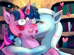  bakki blue_fur dizzy equine female feral friendship_is_magic fur hair horn kissing lesbian lipstick mammal my_little_pony purple_fur purple_hair trixie_(mlp) twilight_sparkle_(mlp) unicorn white_hair 